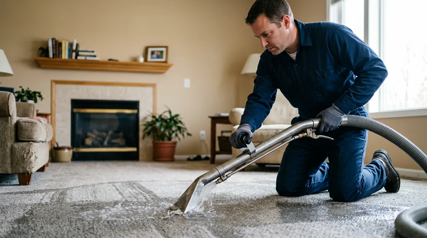 Water damage restoration technician working near Nada, TX